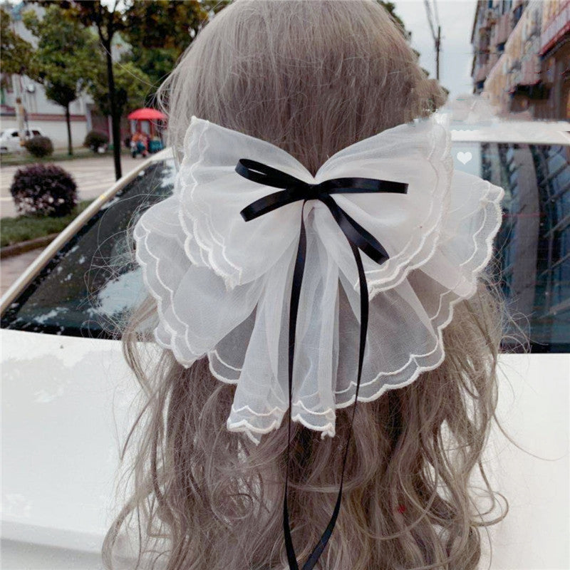 Japanese Soft Girl Lolita Sweet Bow Hairpin Ponytail Hairpin Female Top Clip Headdress