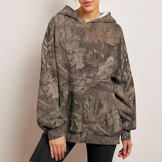 Camouflage Hoodie Maple Leaf Print Oversized Sports Hoodie With Pocket Break