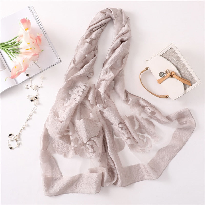 new brand women scarf fashion hollow Embroidery silk scarves lady shawls and wraps spring summer sunscreen beach stoles