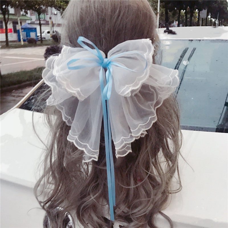 Japanese Soft Girl Lolita Sweet Bow Hairpin Ponytail Hairpin Female Top Clip Headdress