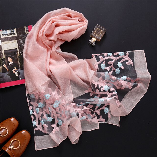 new brand women scarf fashion hollow Embroidery silk scarves lady shawls and wraps spring summer sunscreen beach stoles