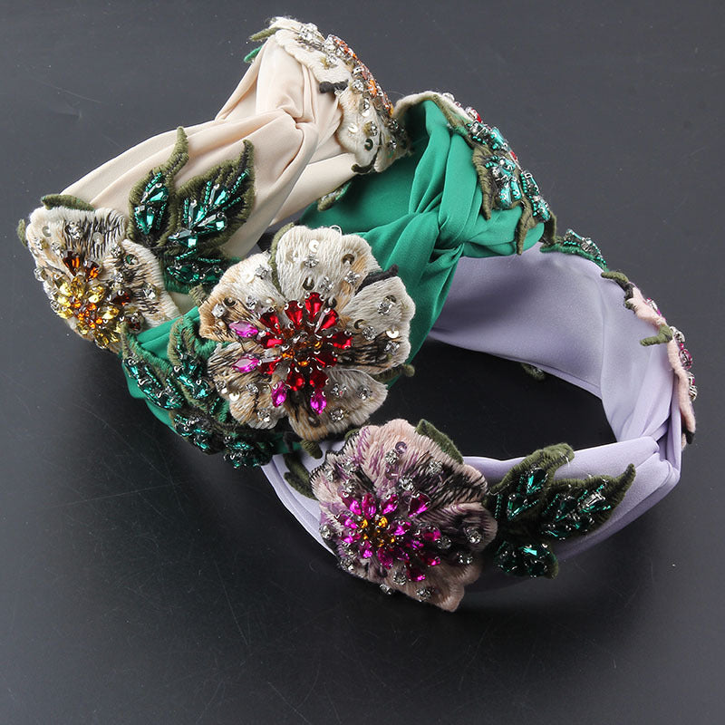 Fabric Wide-brimmed Fabric Diamond-embedded Flower Headband