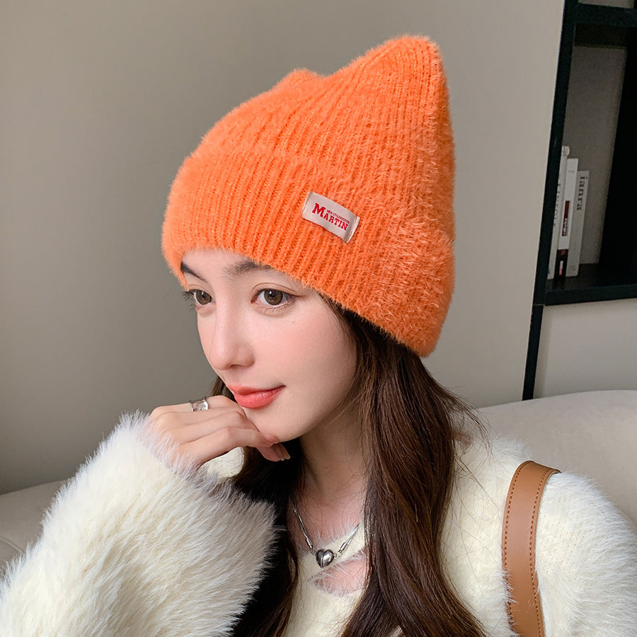 Cute Mink Cat Ears Knitted Hat