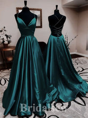 A-line New Spaghetti Straps Simple Modest Elegant Long Evening Prom Dresses PD1207