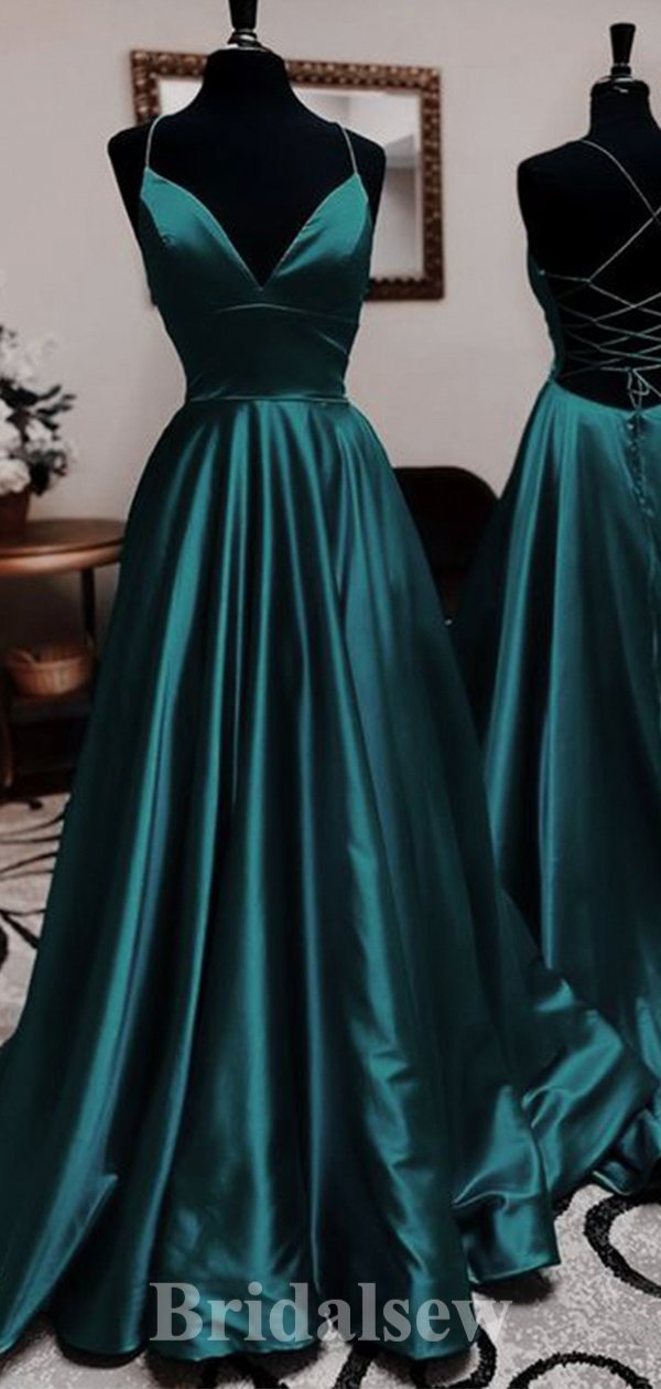 A-line New Spaghetti Straps Simple Modest Elegant Long Evening Prom Dresses PD1207