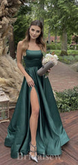 A-line Simple Spaghetti Straps Satin Long Women Evening Prom Dresses PD834