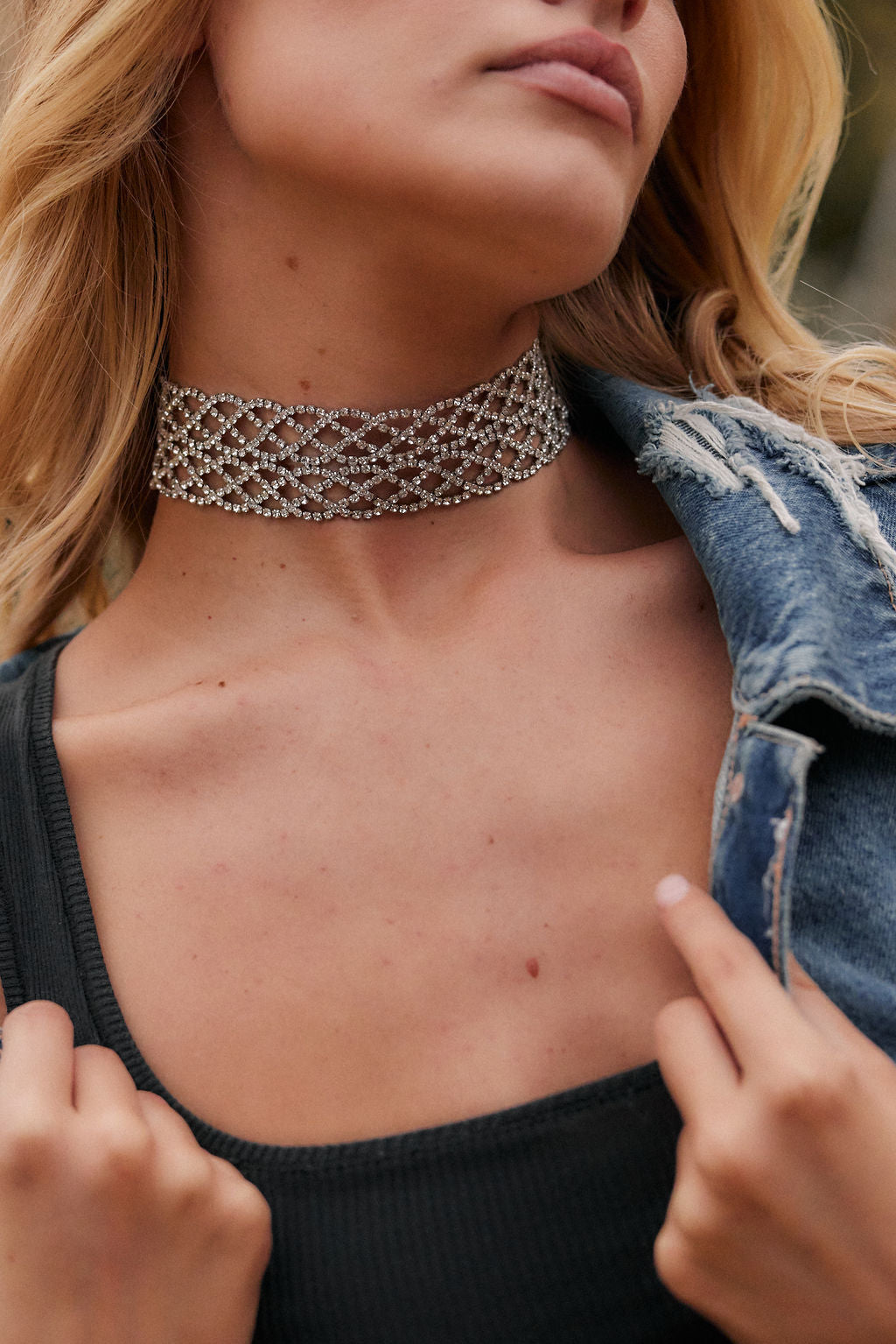 Courtney Silver Rhinestone Choker Necklace