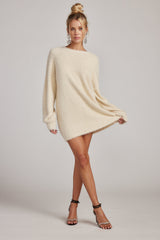 Adela Cream Long Sleeve Knit Sweater Dress