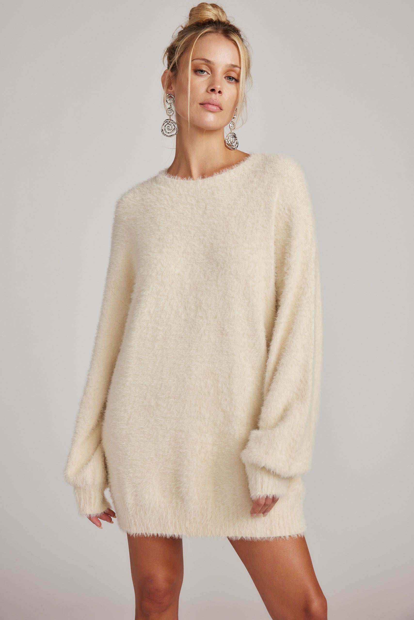 Adela Cream Long Sleeve Knit Sweater Dress