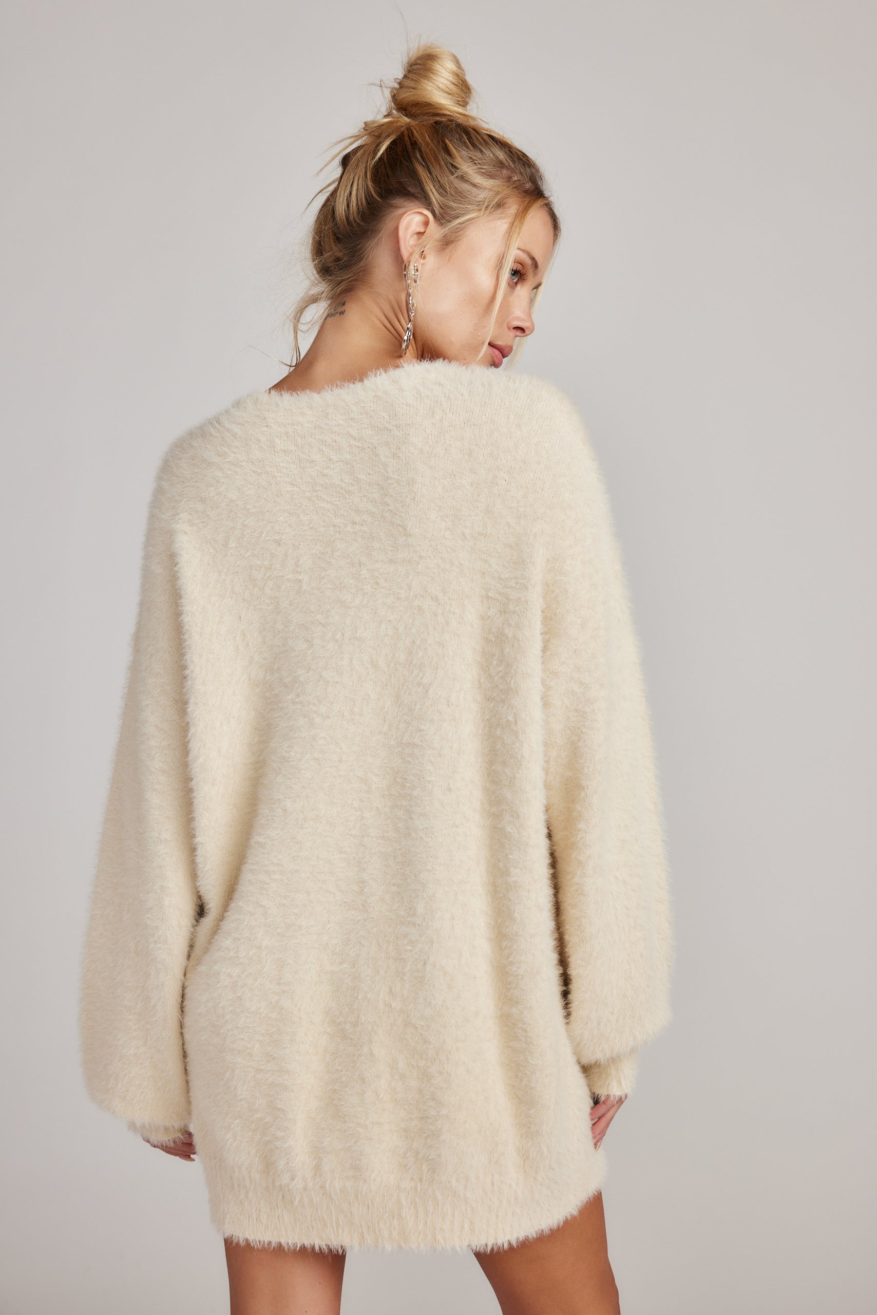 Adela Cream Long Sleeve Knit Sweater Dress