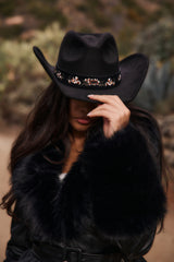 Brooks Black Cowboy Hat with Floral Band