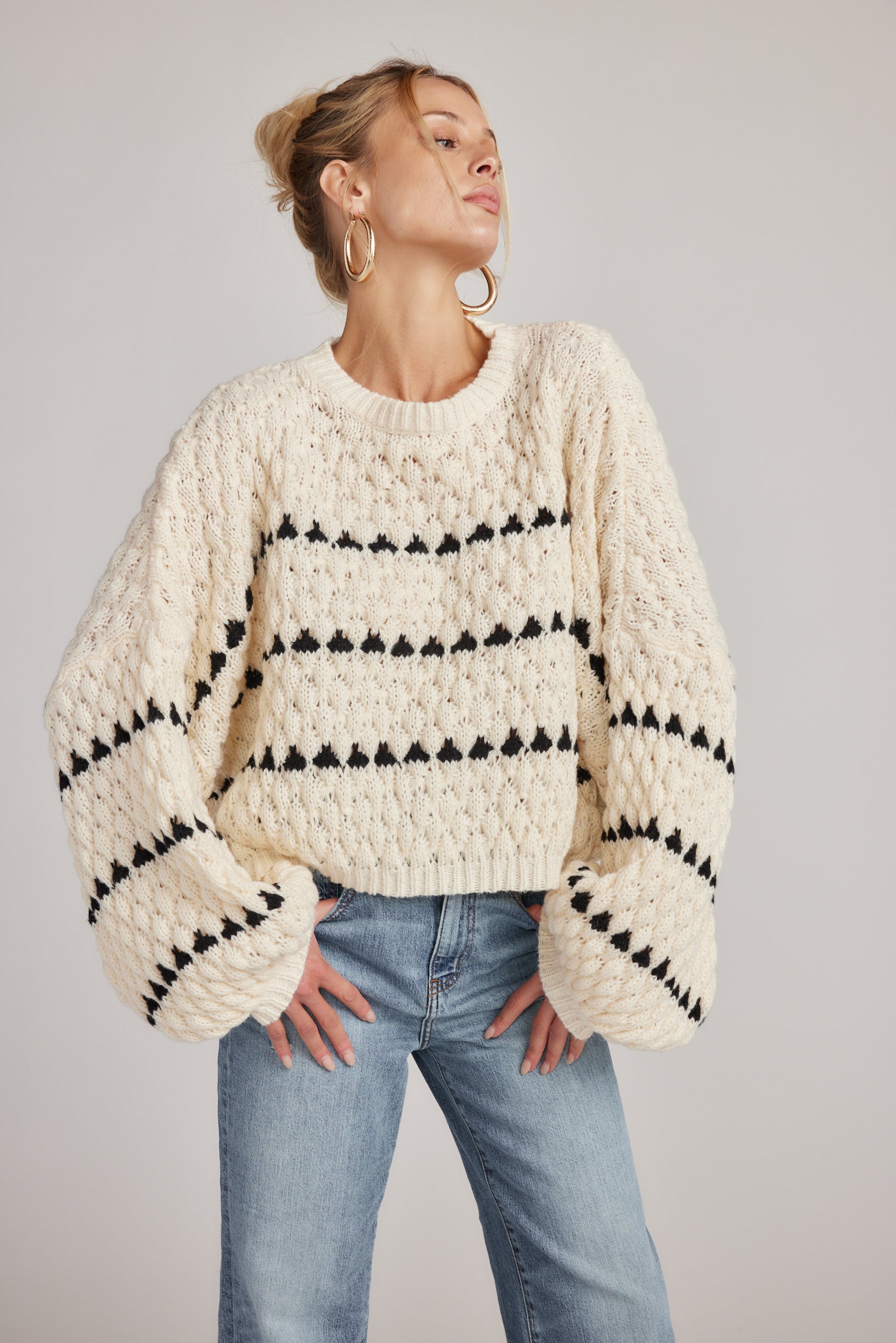 Breanne Beige Balloon Sleeve Sweater