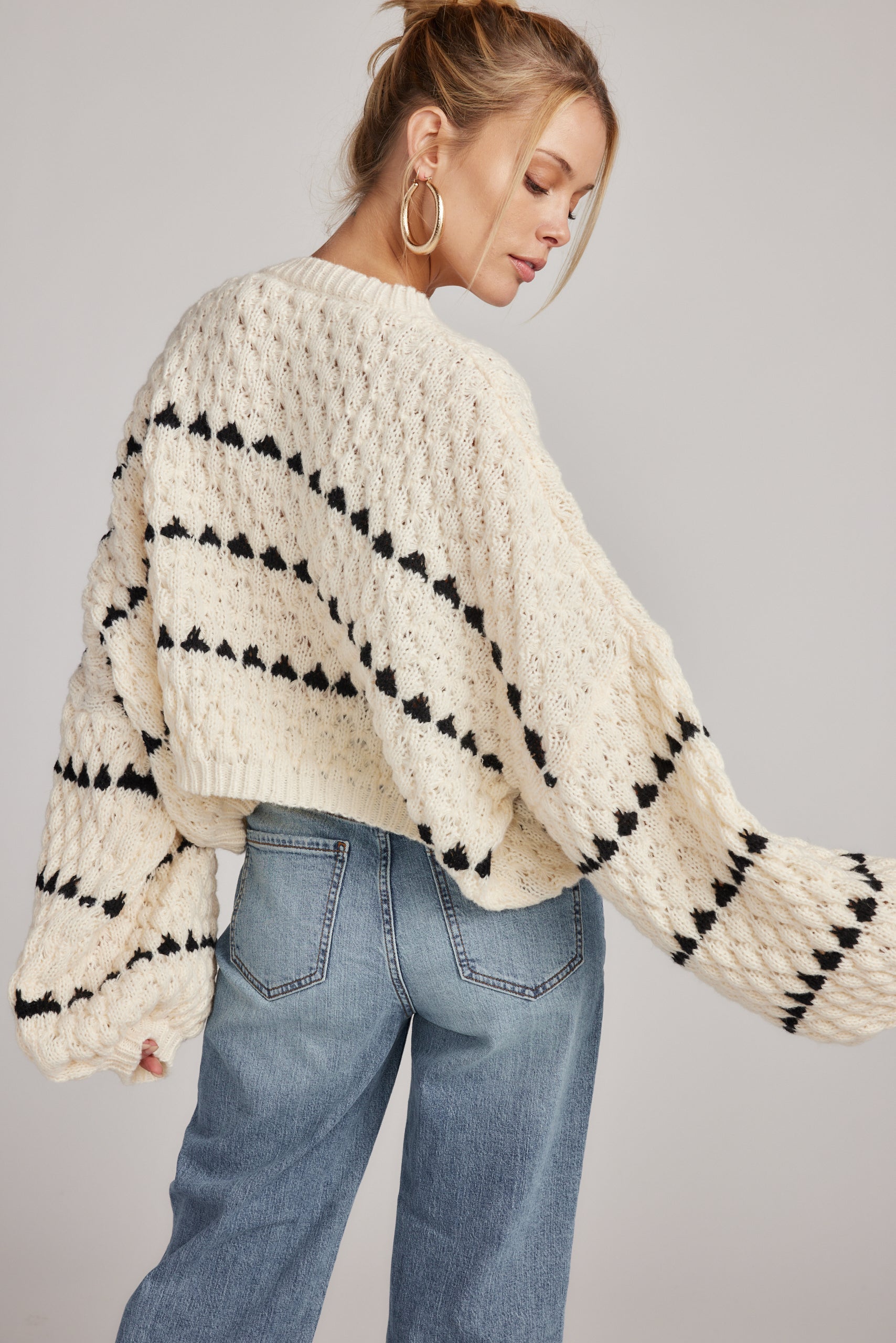 Breanne Beige Balloon Sleeve Sweater