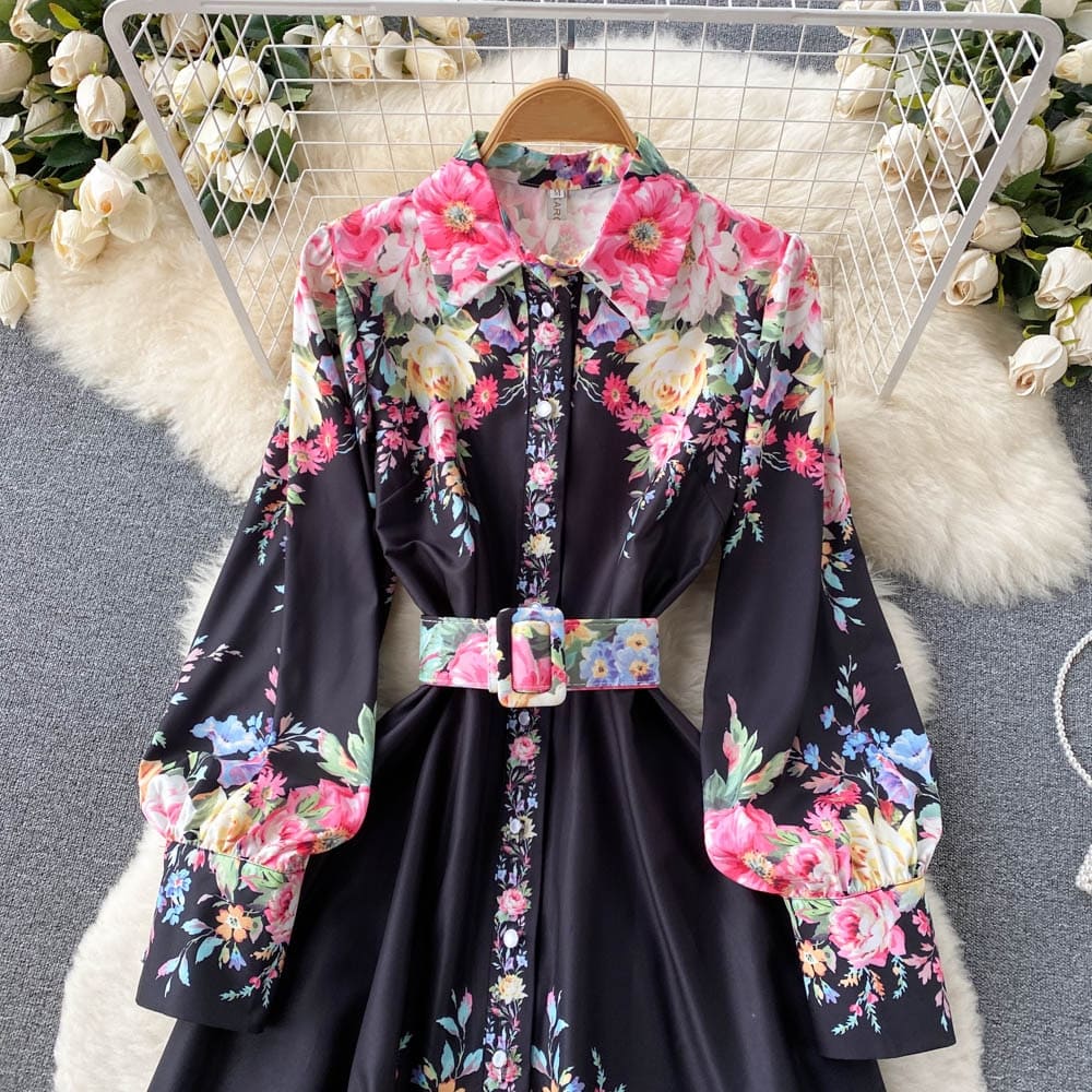 Rose Black Floral Dress