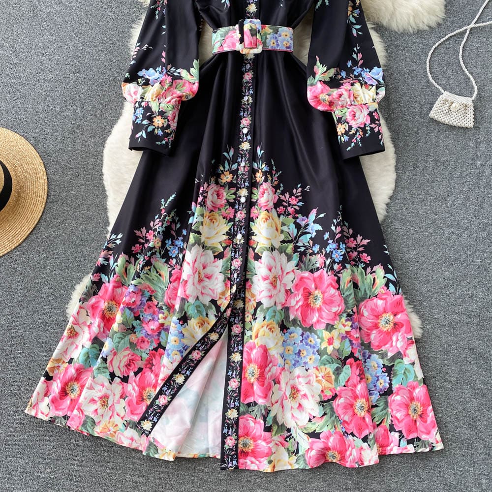 Rose Black Floral Dress