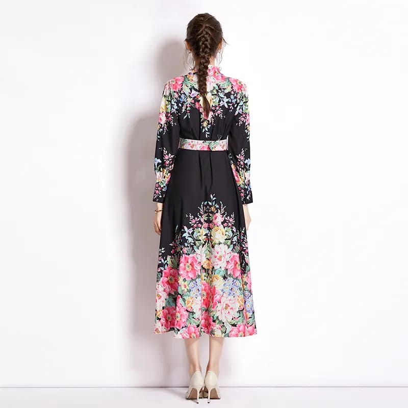 Rose Black Floral Dress