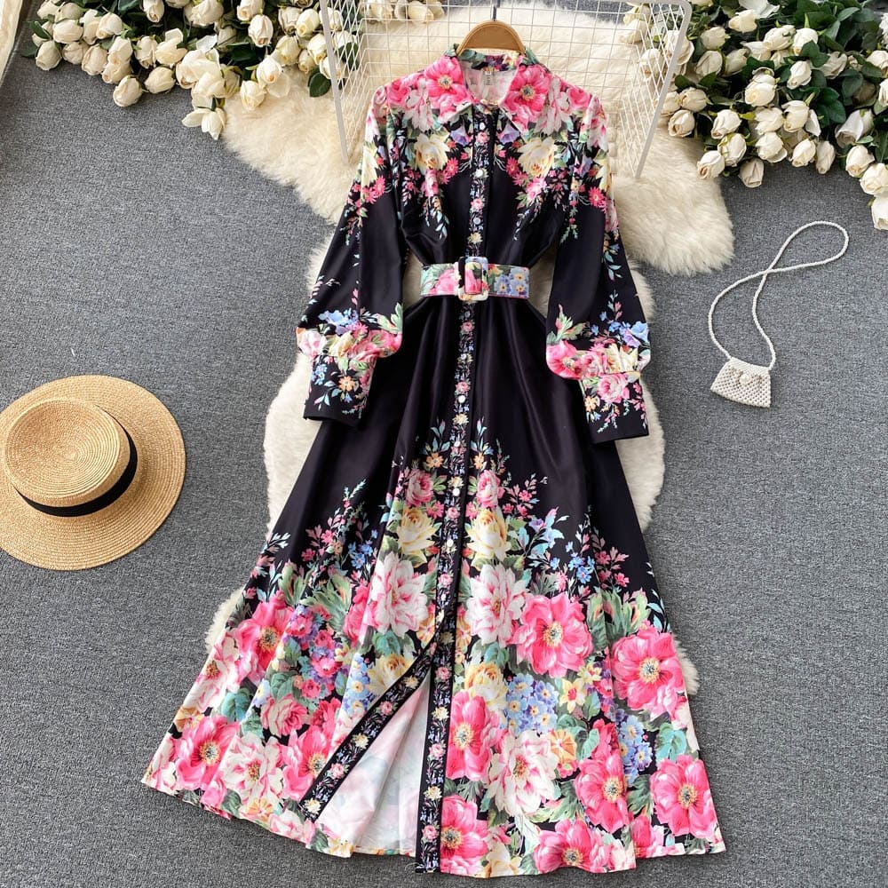 Rose Black Floral Dress