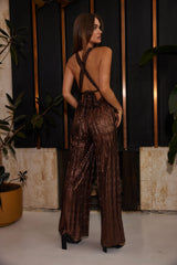 Camilla Plissee-Jumpsuit aus Bronze