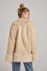 Catherine Beige Faux Fur Trim Coat