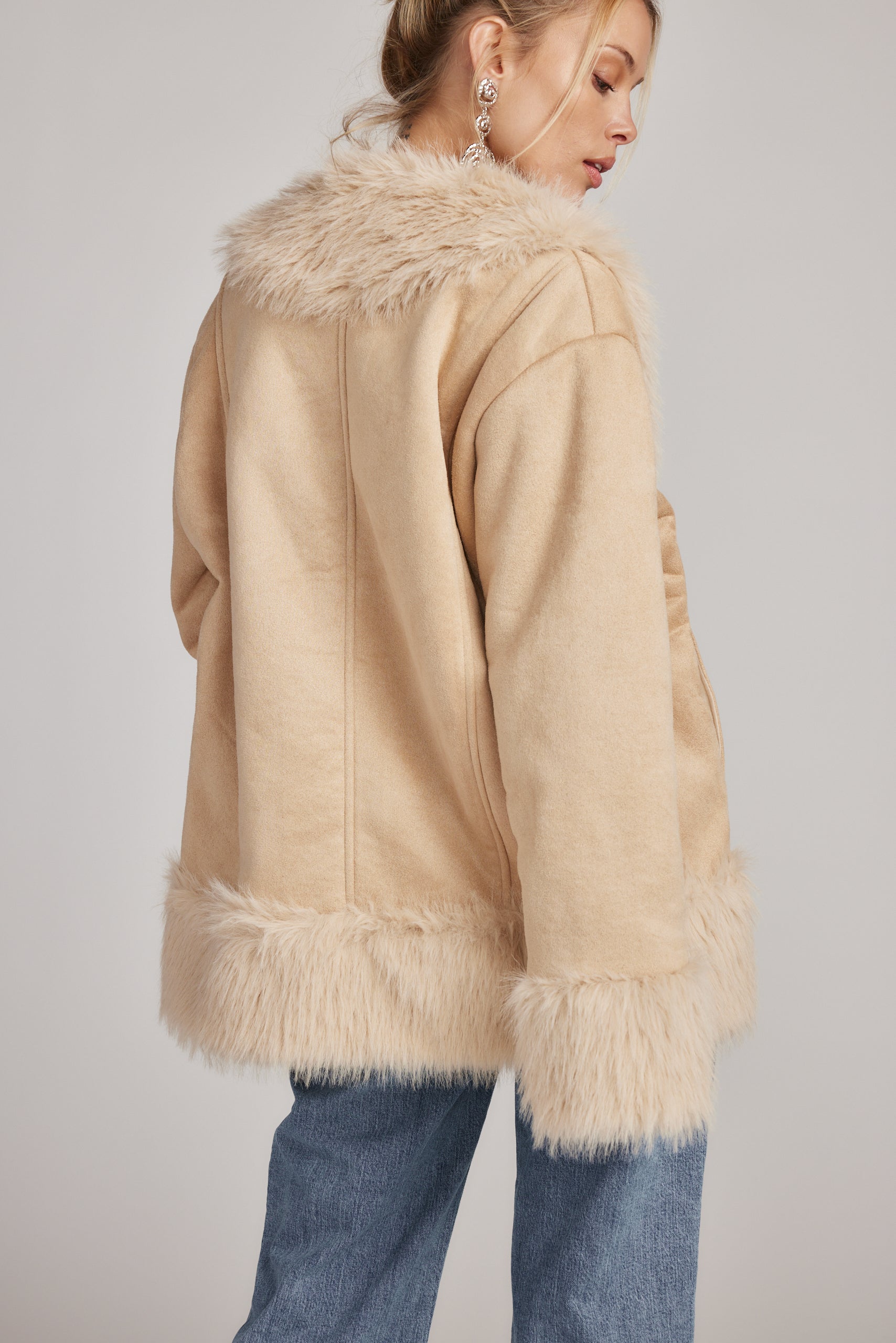 Catherine Beige Faux Fur Trim Coat