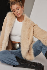 Catherine Beige Faux Fur Trim Coat