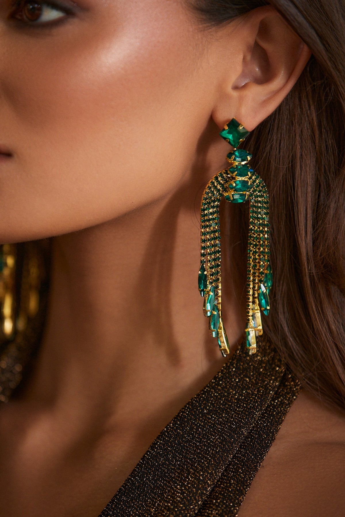 Chloe Emerald Rhinestone Drop Earrings