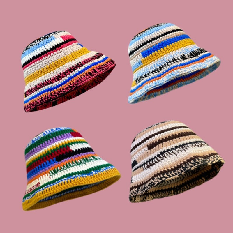 Gorro tejido a rayas hecho a mano de color para niños