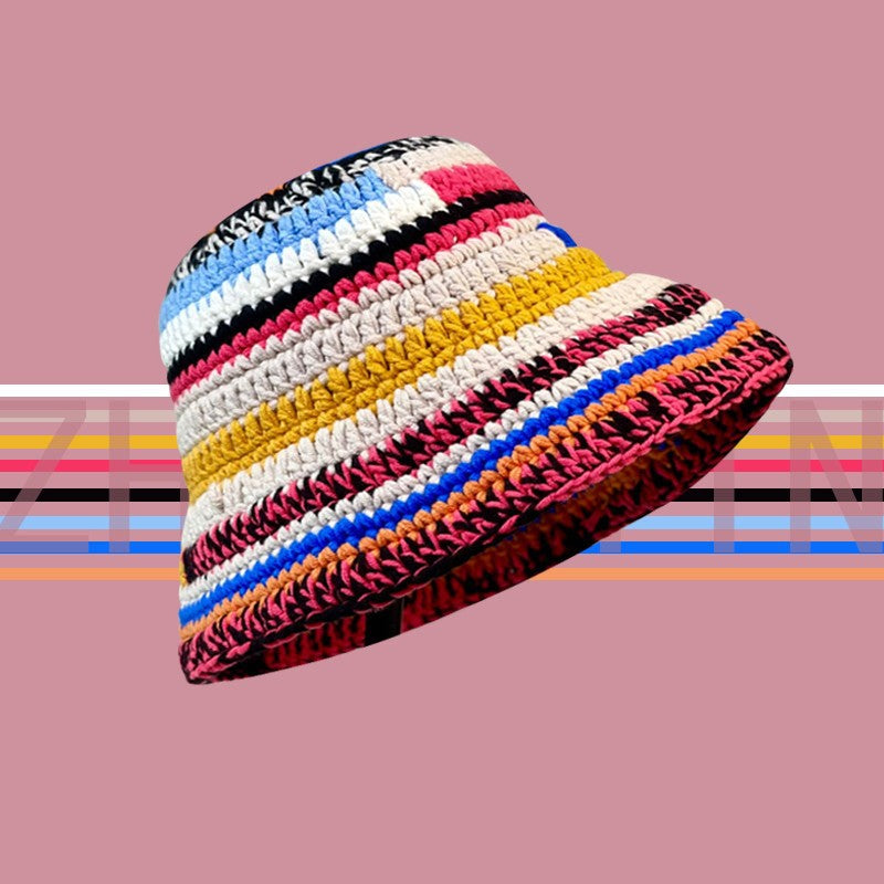 Gorro tejido a rayas hecho a mano de color para niños