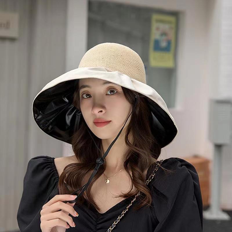 Black Rubber Female UV Protection Face Cover Folding Sun Hat