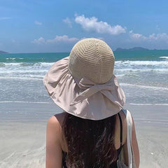 Black Rubber Female UV Protection Face Cover Folding Sun Hat