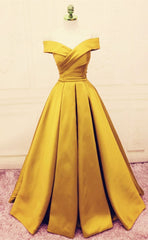 Beautiful Gold Satin A-line Lace-up Long Prom Dress, Party Dress