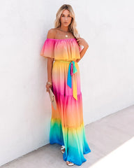 Rainbow Wavy Off-Shoulder Dress