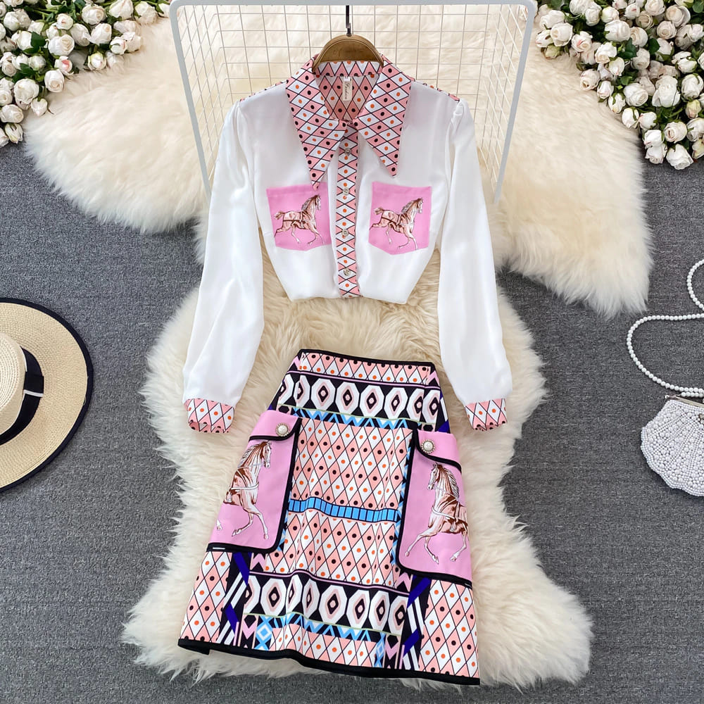 Pink Lily Shirt & Skirt Co-ord Set