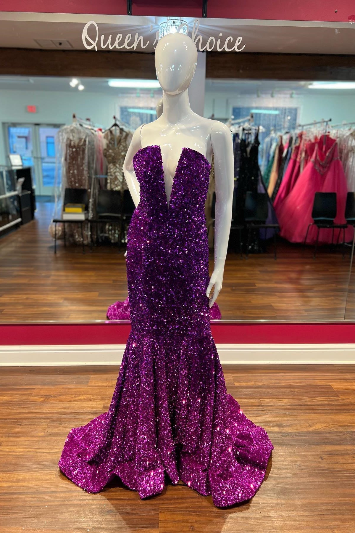 Sequin Strapless Mermaid Long Prom Dress