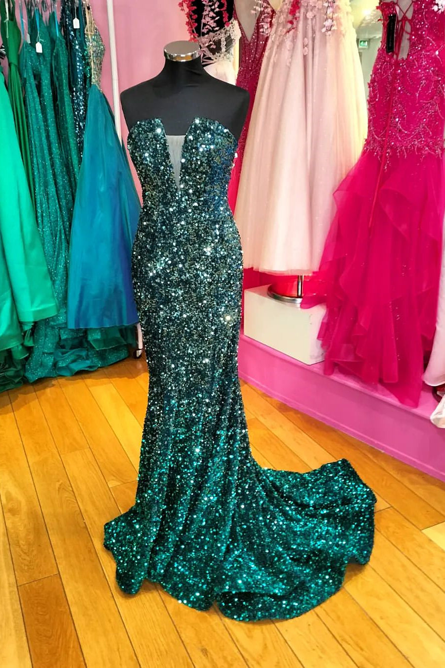 Sequin Strapless Mermaid Long Prom Dress