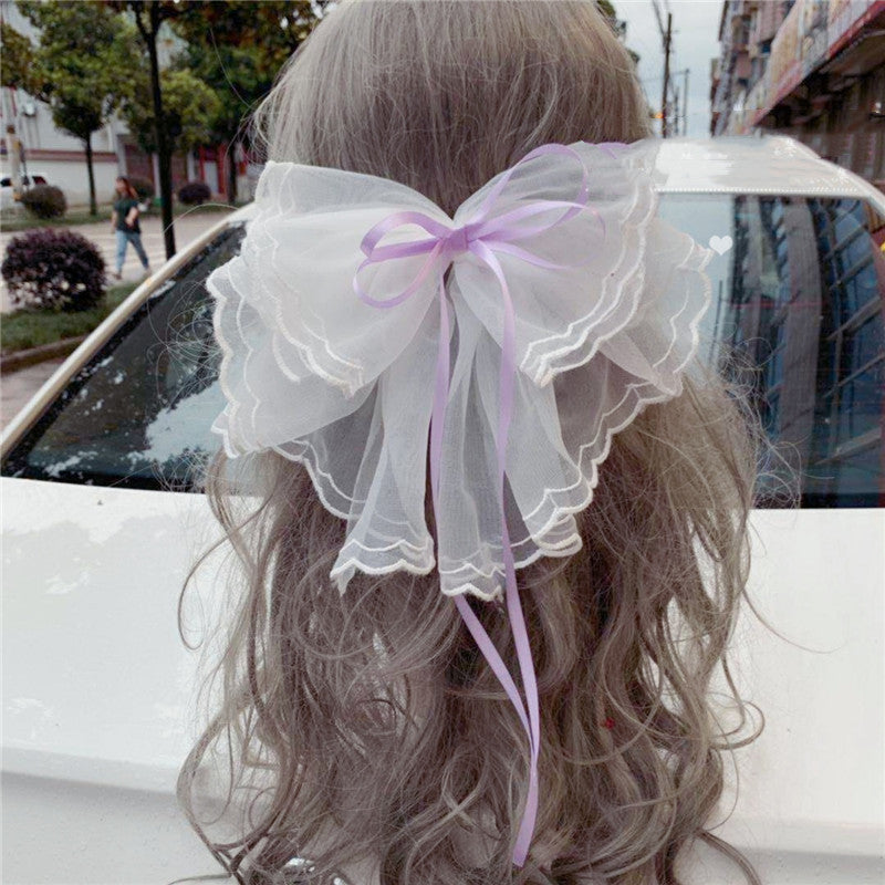 Japanese Soft Girl Lolita Sweet Bow Hairpin Ponytail Hairpin Female Top Clip Headdress