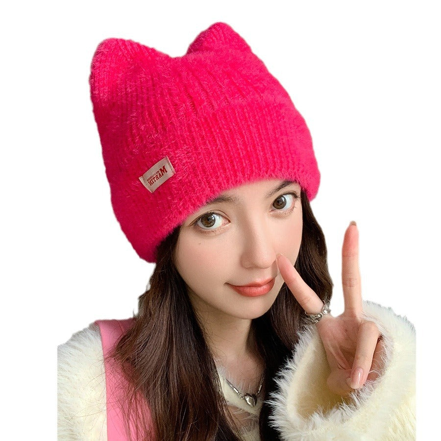 Cute Mink Cat Ears Knitted Hat