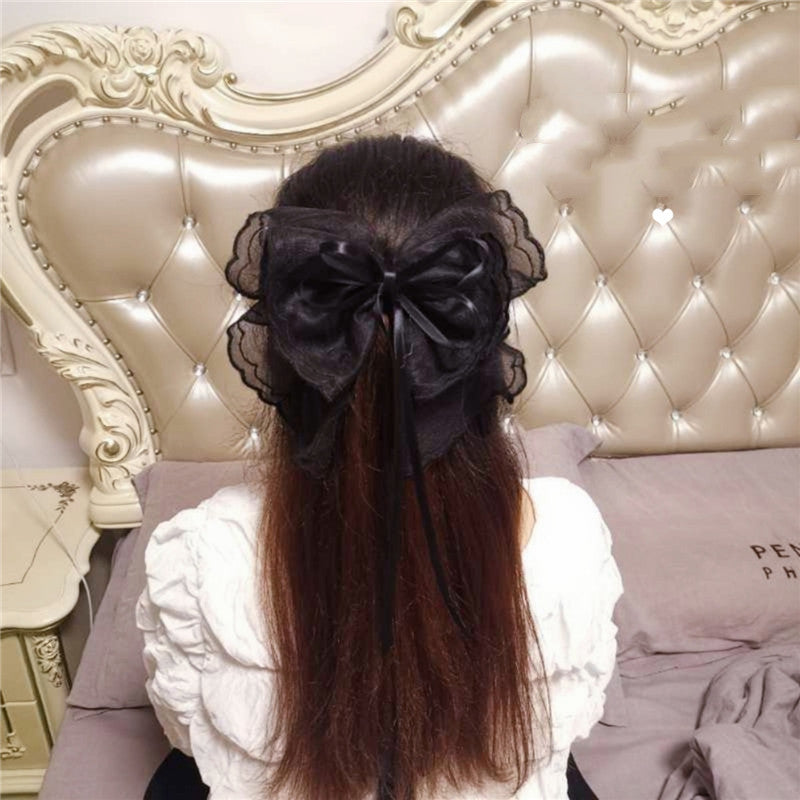 Japanese Soft Girl Lolita Sweet Bow Hairpin Ponytail Hairpin Female Top Clip Headdress