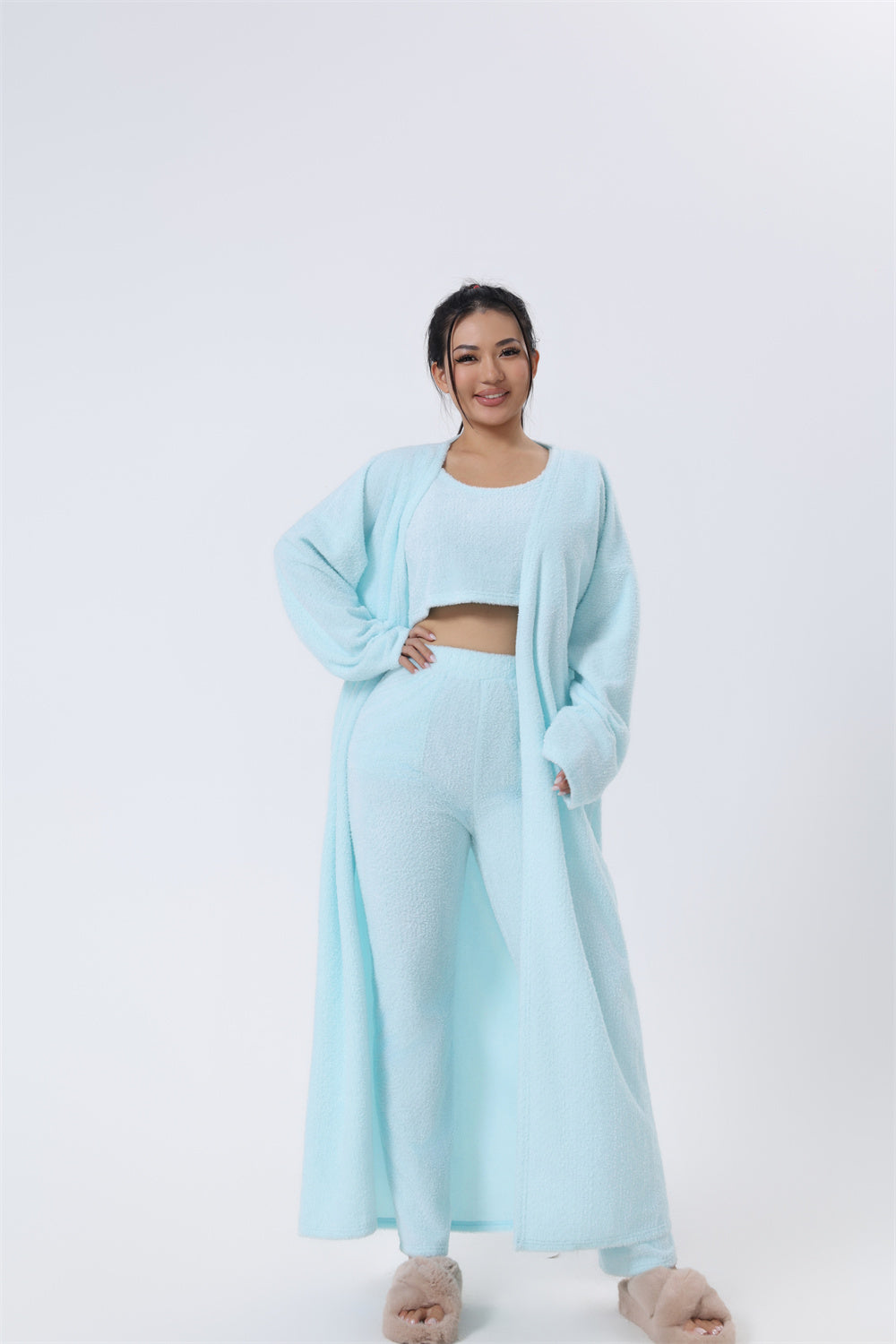 Gemütliches Pyjama-Set, 3-teiliges Lounge-Set, süße Loungewear, warme Anzug-Sets, passendes Set, Lounge-Set, 3-teilige Hosen-Sets, Damen-Winterkleid