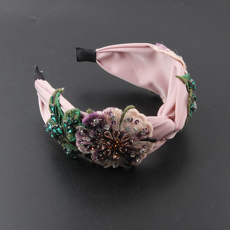 Fabric Wide-brimmed Fabric Diamond-embedded Flower Headband