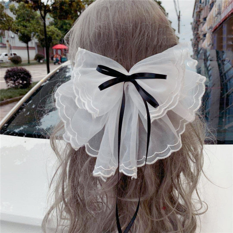 Japanese Soft Girl Lolita Sweet Bow Hairpin Ponytail Hairpin Female Top Clip Headdress