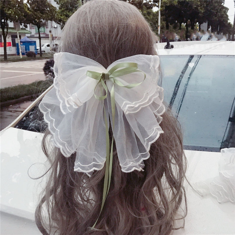 Japanese Soft Girl Lolita Sweet Bow Hairpin Ponytail Hairpin Female Top Clip Headdress