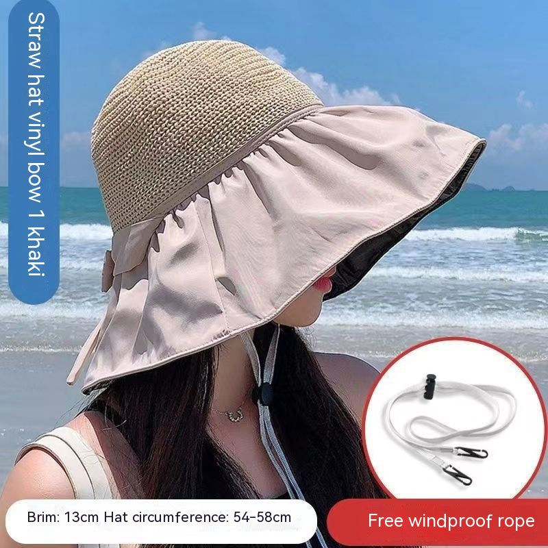 Black Rubber Female UV Protection Face Cover Folding Sun Hat