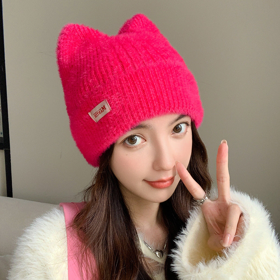 Cute Mink Cat Ears Knitted Hat