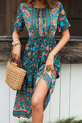 Bohemian Floral Print Short Sleeve Dress