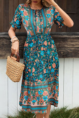 Bohemian Floral Print Short Sleeve Dress