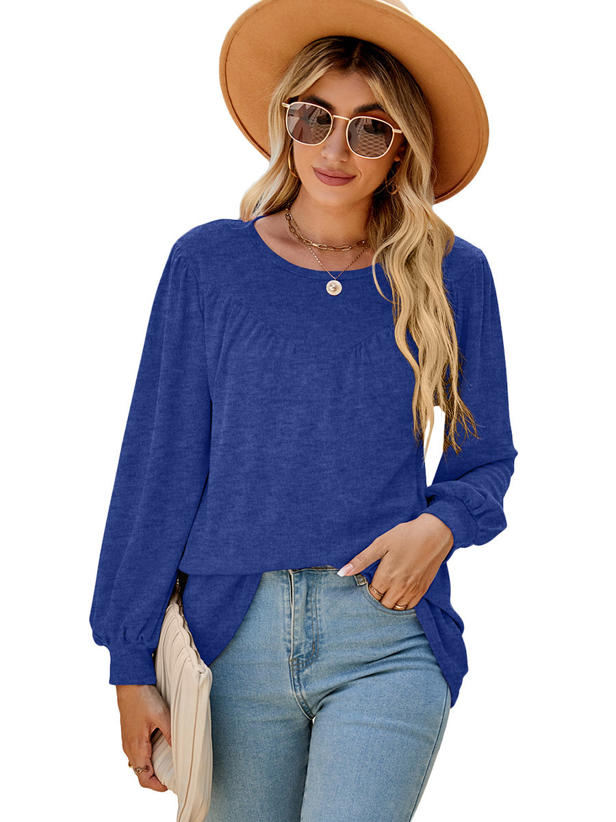 Women’s T-Shirts Lantern Sleeve Round Neck Long Sleeve Casual T-Shirt