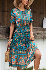 Bohemian Floral Print Short Sleeve Dress