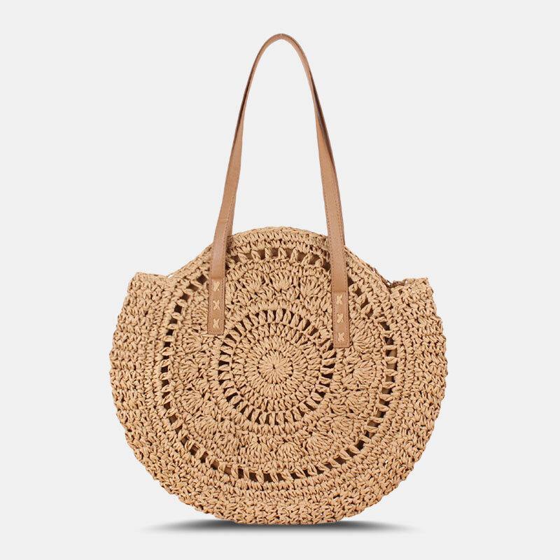 Bolso de paja con rayas simples para mujer, bolso de mano, bolso de playa Retro 