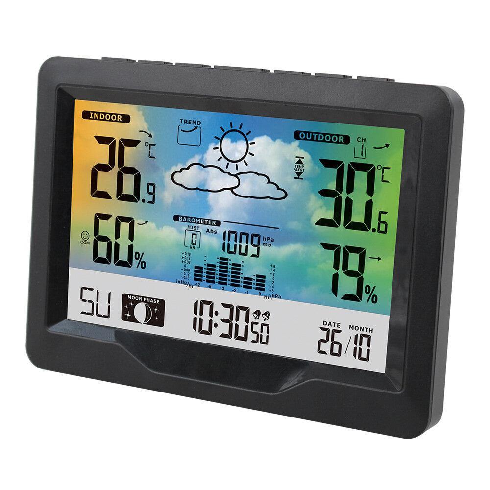 FanJu Indoor Outdoor Wireless Wetterstation Thermometer Hygrometer Vorhersage Luftdruck Zeitanzeige Digitaluhr Wecker Wireless Sensor Barometer 